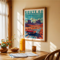 Route 66 Americana poster print, vintage travel gift, American landscape