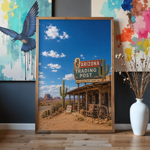 Arizona Trading Post Print | Arizona Wall Art | Americana Decor | Southwestern Poster | Desert Roadside Artwork | Retro Route 66 Print