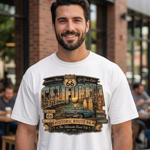 Historic Route 66 California PNG, Vintage Classic Car Design, Retro Travel SVG, Road Trip Adventure Graphic, Americana Sublimation Download