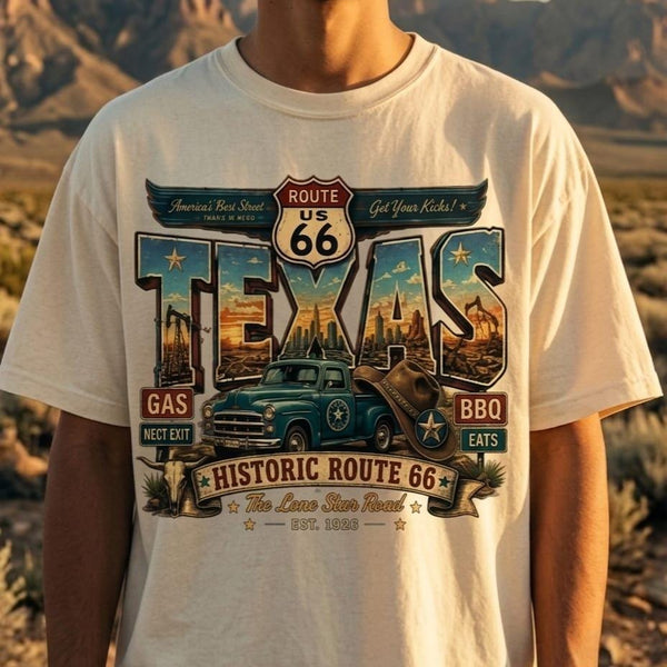 Texas Road Trip PNG, Route 66 Travel SVG, Vintage Truck Graphic, Historic Highway Design, Western Americana Sublimation, Instant Download