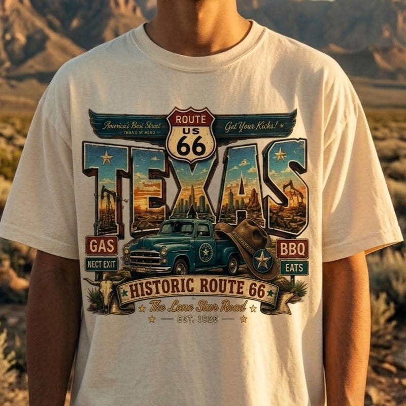 Texas Road Trip PNG, Route 66 Travel SVG, Vintage Truck Graphic, Historic Highway Design, Western Americana Sublimation, Instant Download