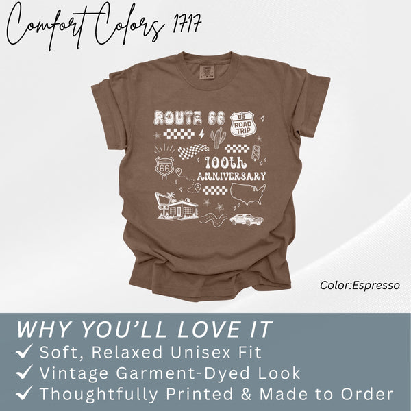 100th Anniversary Route66 Centennial Shirt Historic Route 66 Souvenir Tee USA Road Trip Comfort Colors Tshirt