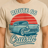 Route 66 Cruisin’ T-Shirt PNG | Vintage Classic Car Sunset Road Trip Design (Digital Download)