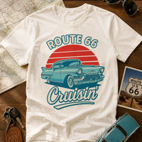 Route 66 Cruisin’ T-Shirt PNG | Vintage Classic Car Sunset Road Trip Design (Digital Download)