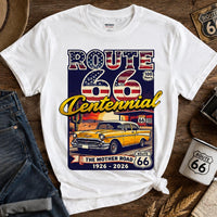 Route 66 Centennial T-Shirt | Retro American Flag, Vintage Car