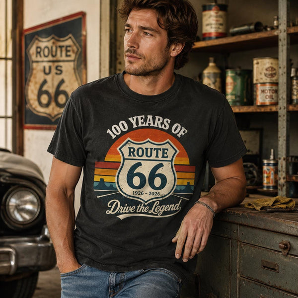 Route 66 100 Years Shirt, Drive the Legend Tee, Vintage Route 66 Shirt, Army Green Road Trip T-Shirt, Americana Graphic Tee, 1926–2026 Shirt