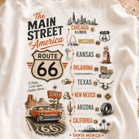 Route 66 Main Street Shirt, Vintage Route 66 Map Tee, Retro Road Trip Shirt, Santa Monica Travel T-Shirt, Americana Highway Graphic Tee