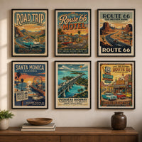 Route 66 Road Trip Travel Posters, 150 Vintage Americana Historic Highway Art Bundle