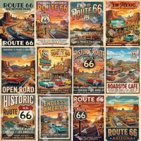 Route 66 Road Trip Travel Posters, 150 Vintage Americana Historic Highway Art Bundle