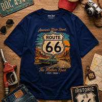 Route 66 Shirt, Vintage Main Street of America Tee, Retro Road Trip Graphic Shirt, Americana Travel T-Shirt, Classic Car Highway Gift