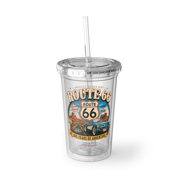 Route 66 Vintage Road Trip Acrylic Cup | Classic Car Desert Scene