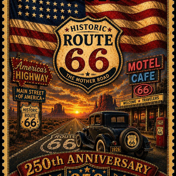 Route 66 Wall Art USA 250th Anniversary Vintage Poster American Highway Decor Print Gift