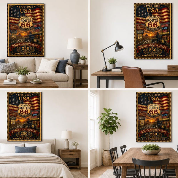 Route 66 Wall Art USA 250th Anniversary Vintage Poster American Highway Decor Print Gift