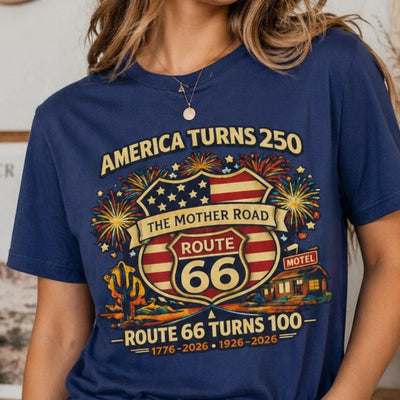 Route 66 100 Years Shirt, America 250 Shirt 2026, USA 250th Anniversary Tee, Historic Route 66 Centennial Shirt, Patriotic Road Trip Shirt