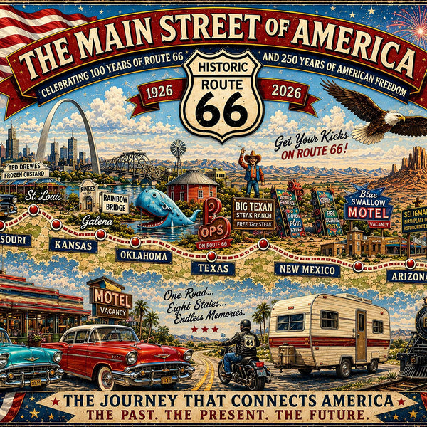 Route 66 Centennial Poster, Vintage Americana Travel Map, Historic Road Trip Art (Digital Download)