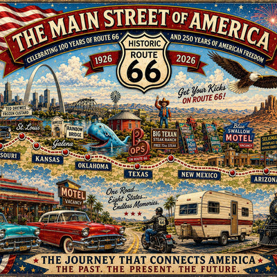 Route 66 Centennial Poster, Vintage Americana Travel Map, Historic Road Trip Art (Digital Download)