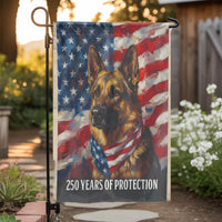 Patriotic German Shepherd Garden Flag | American Flag 250 Years of Protection | Double Sided Polyester | Premium Gift for Veterans & K9 Handlers