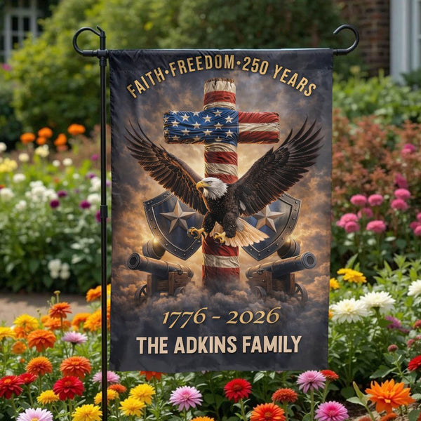 Patriotic Christian Garden Flag | Faith Freedom 250 Years American Flag Cross | Weather-Resistant Polyester | USA Commemorative Yard Decor Gift