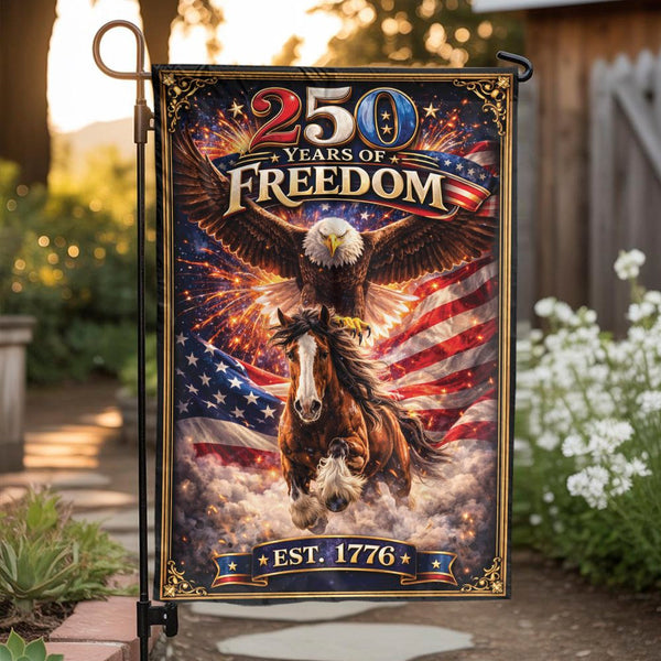 Patriotic American Garden Flag | 250 Years of Freedom Eagle & Horse Design | Weather-Resistant Double Sided | Commemorative USA Yard Decor