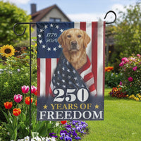 Patriotic Golden Retriever Garden Flag | 250 Years of Freedom Design | Durable Weather-Resistant Polyester | USA Garden Decor for Dog Lovers