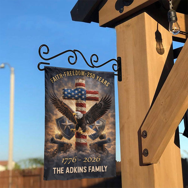 Patriotic Christian Garden Flag | Faith Freedom 250 Years American Flag Cross | Weather-Resistant Polyester | USA Commemorative Yard Decor Gift