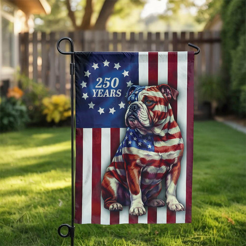 Patriotic Bulldog Garden Flag | 250 Years American Flag Design | Weather-Resistant Polyester | Outdoor Yard Decor Gift for Bulldog Lovers
