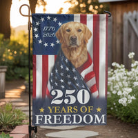 Patriotic Golden Retriever Garden Flag | 250 Years of Freedom Design | Durable Weather-Resistant Polyester | USA Garden Decor for Dog Lovers