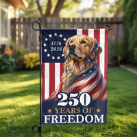 Patriotic Golden Retriever Garden Flag | 250 Years of Freedom 1776-2026 Design | Double-Sided Polyester | Commemorative Yard Decor for Dog Lovers