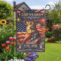 German Shepherd Garden Flag | Patriotic 250 Years Independence Design | Weather-Resistant Polyester | Custom USA 1776-2026 Memorial Gift