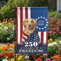 Patriotic Golden Retriever Garden Flag | 250 Years of Freedom Design | Weather-Resistant Double Sided | Commemorative Yard Decor for Dog Lovers