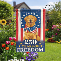 Patriotic Golden Retriever Garden Flag | 250 Years of Freedom Design | Double Sided Weather Resistant Fabric | Collector's Yard Decor Gift for Dog Lovers