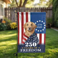 Patriotic Golden Retriever Garden Flag | 250 Years of Freedom Design | Weather-Resistant Double Sided | Commemorative Yard Decor for Dog Lovers