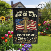 One Nation Under God Garden Flag | American Flag with Christian Cross | Double Sided Weather Resistant Fabric | 250 Years Patriotic Yard Decor Gift