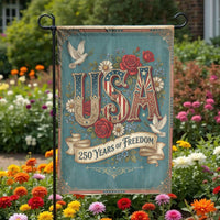 USA 250 Years of Freedom Garden Flag | Vintage Floral Patriotic Art | Double Sided Weather Resistant Banner | Commemorative 2026 Yard Decor Gift