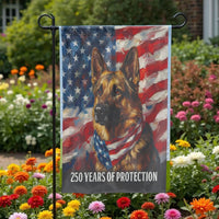 Patriotic German Shepherd Garden Flag | American Flag 250 Years of Protection | Double Sided Polyester | Premium Gift for Veterans & K9 Handlers