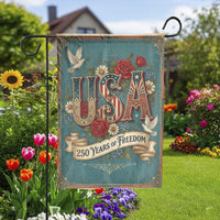 USA 250 Years of Freedom Garden Flag | Vintage Floral Patriotic Art | Double Sided Weather Resistant Banner | Commemorative 2026 Yard Decor Gift