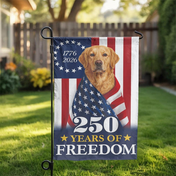 Patriotic Labrador Garden Flag | 250 Years of Freedom Dog Decor | Double-Sided Premium Polyester | July 4th Yard Gift for Dog Lover