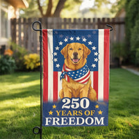 Patriotic Golden Retriever Garden Flag | 250 Years of Freedom Design | Double Sided Weather Resistant Fabric | Collector's Yard Decor Gift for Dog Lovers