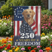 Patriotic Golden Retriever Garden Flag | 250 Years of Freedom Design | Durable Weather-Resistant Polyester | USA Garden Decor for Dog Lovers