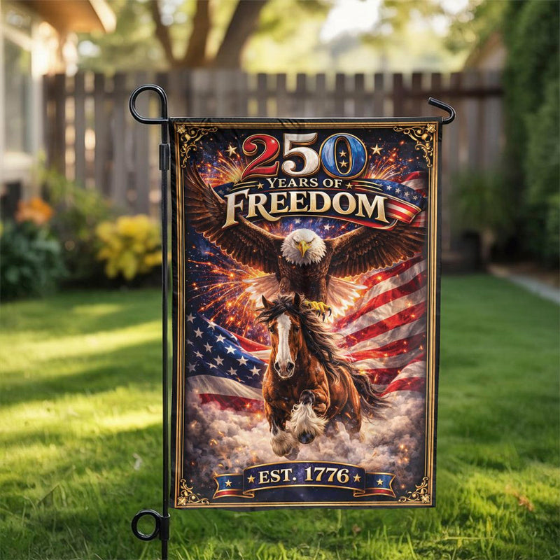 Patriotic American Garden Flag | 250 Years of Freedom Eagle & Horse Design | Weather-Resistant Double Sided | Commemorative USA Yard Decor