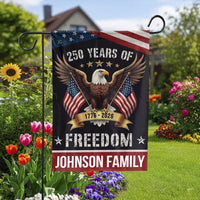 Patriotic Eagle Garden Flag | Personalized 250 Years of Freedom | Weather-Resistant Yard Decor | Custom Family Name Gift