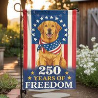 Patriotic Golden Retriever Garden Flag | 250 Years of Freedom Design | Double Sided Weather Resistant Fabric | Collector's Yard Decor Gift for Dog Lovers