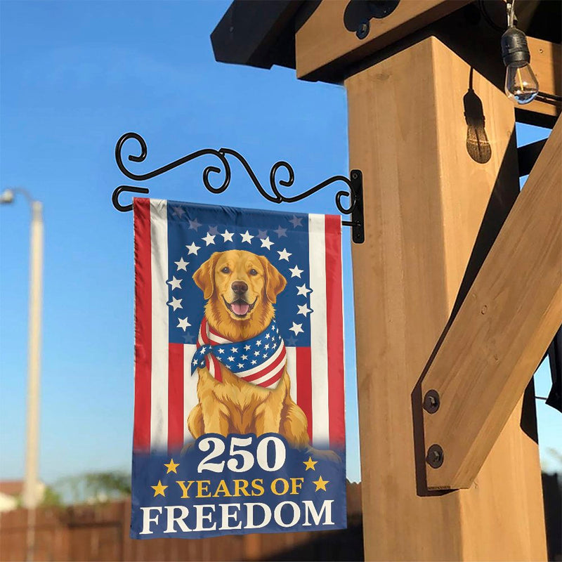 Patriotic Golden Retriever Garden Flag | 250 Years of Freedom Design | Double Sided Weather Resistant Fabric | Collector's Yard Decor Gift for Dog Lovers