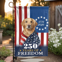 Patriotic Golden Retriever Garden Flag | 250 Years of Freedom Design | Weather-Resistant Double Sided | Commemorative Yard Decor for Dog Lovers