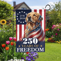 Patriotic Golden Retriever Garden Flag | 250 Years of Freedom 1776-2026 Design | Double-Sided Polyester | Commemorative Yard Decor for Dog Lovers
