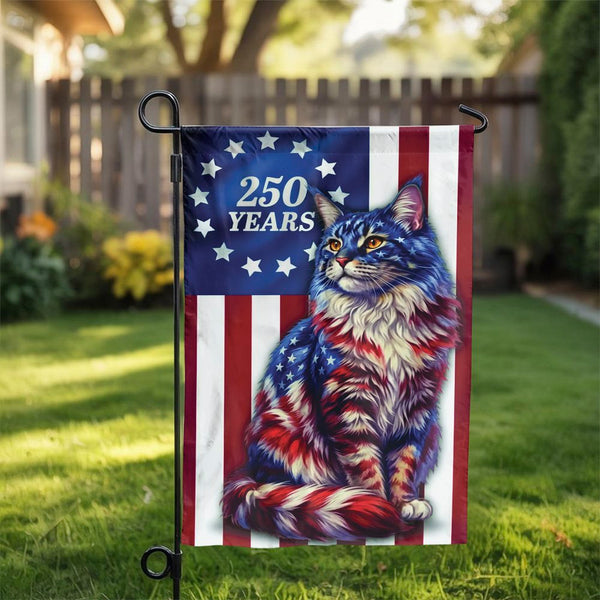 Patriotic Cat Garden Flag | 250 Years American Freedom Design | Weather-Resistant Polyester | 4th of July Yard Decor Gift for Cat Lovers