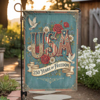 USA 250 Years of Freedom Garden Flag | Vintage Floral Patriotic Art | Double Sided Weather Resistant Banner | Commemorative 2026 Yard Decor Gift