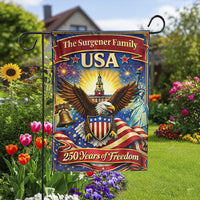 Personalized Patriotic Garden Flag | 250 Years of Freedom American Eagle | Double Sided Weather Resistant Fabric | Custom Family Name Yard Decor Gift
