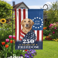 Patriotic Golden Retriever Garden Flag | 250 Years of Freedom Design | Weather-Resistant Double Sided | Commemorative Yard Decor for Dog Lovers