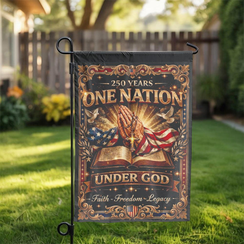 One Nation Under God Garden Flag | 250 Years Anniversary Design | Weatherproof Double Sided Banner | Christian Patriotic Home Decor Gift